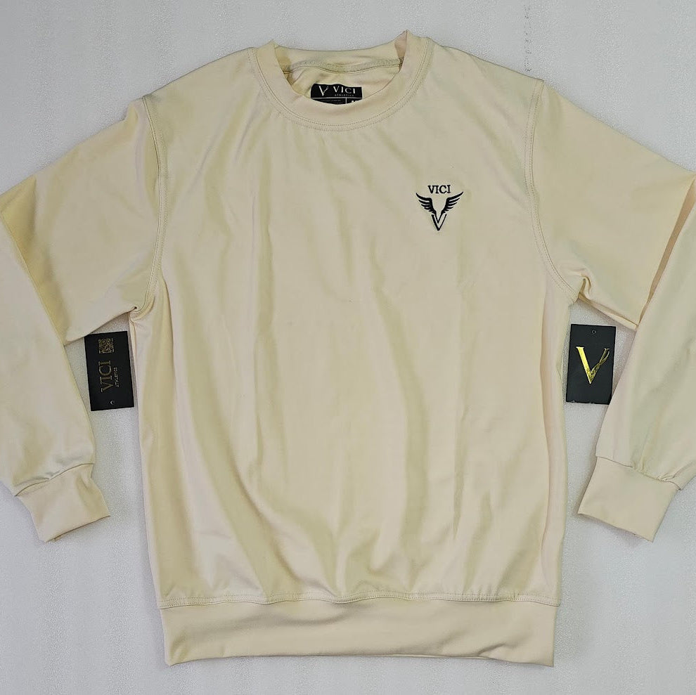 Beige sweatshirt with a logo on a white background