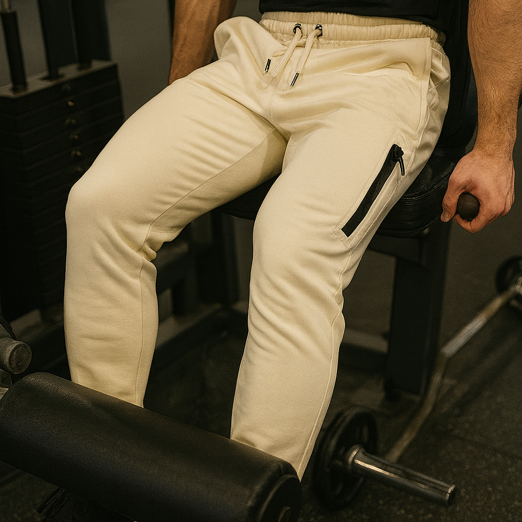 Person exercising on a leg press machine in a gym setting